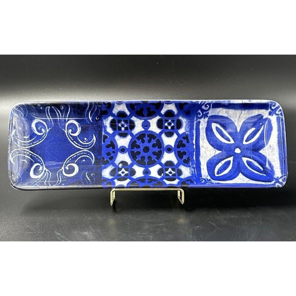 Ashland Indigo Rectangular Blue and White Ceramic Platter 14 Inches Long